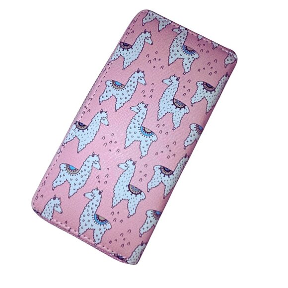 Trendy Organizational Pink with White Lamas Clutch Zippered Phone Wallet - Picture 3 of 16